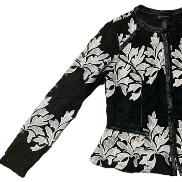 INC Lace Peplum Jacket Size M Black And White - Picture 6 of 8